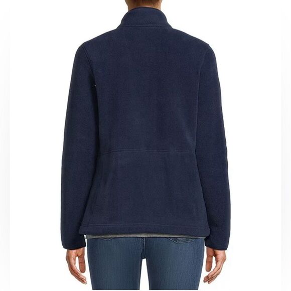 L.L.Bean Navy Blue Fleece Jacket with Leather Trim Full Zip Outdoor Casual Coat - Picture 4 of 8